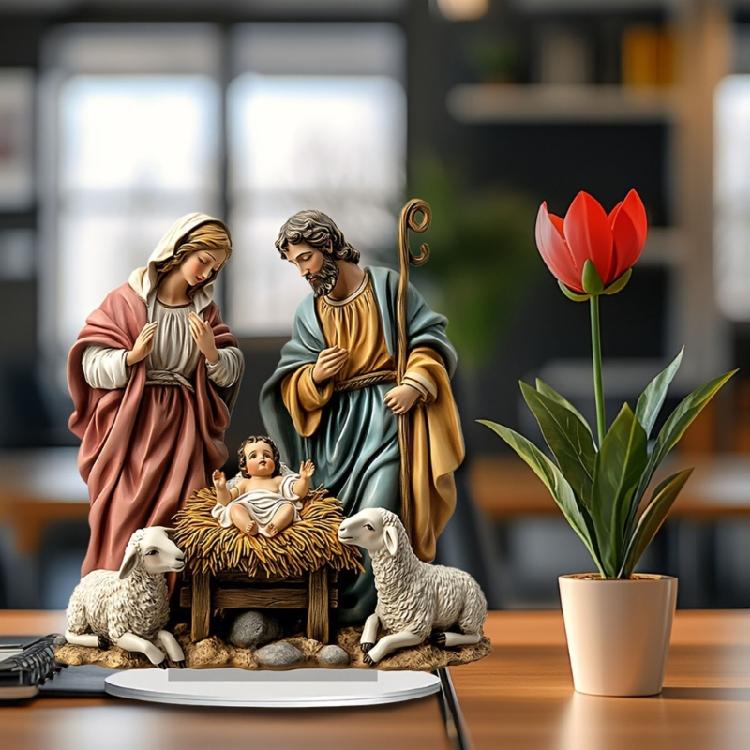 Figurina Presepio Acrilica Piatta 2D Con Base Stabile Scultura Sacra Famiglia Religiosa Per Scrivania Mensola Decorazioni per la Casa