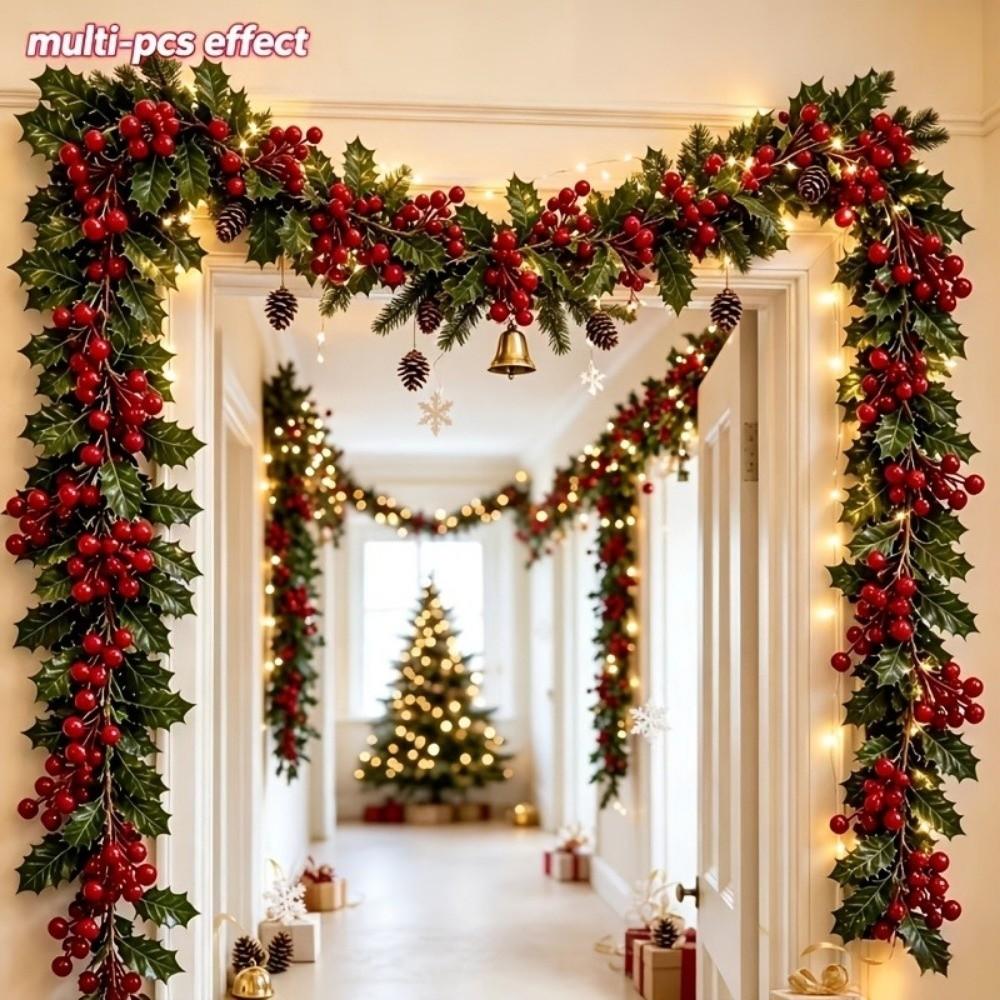 Ultra Long Artificial Holly Garland Vibrant Green Leaves Fake Ivy Garland Halloween