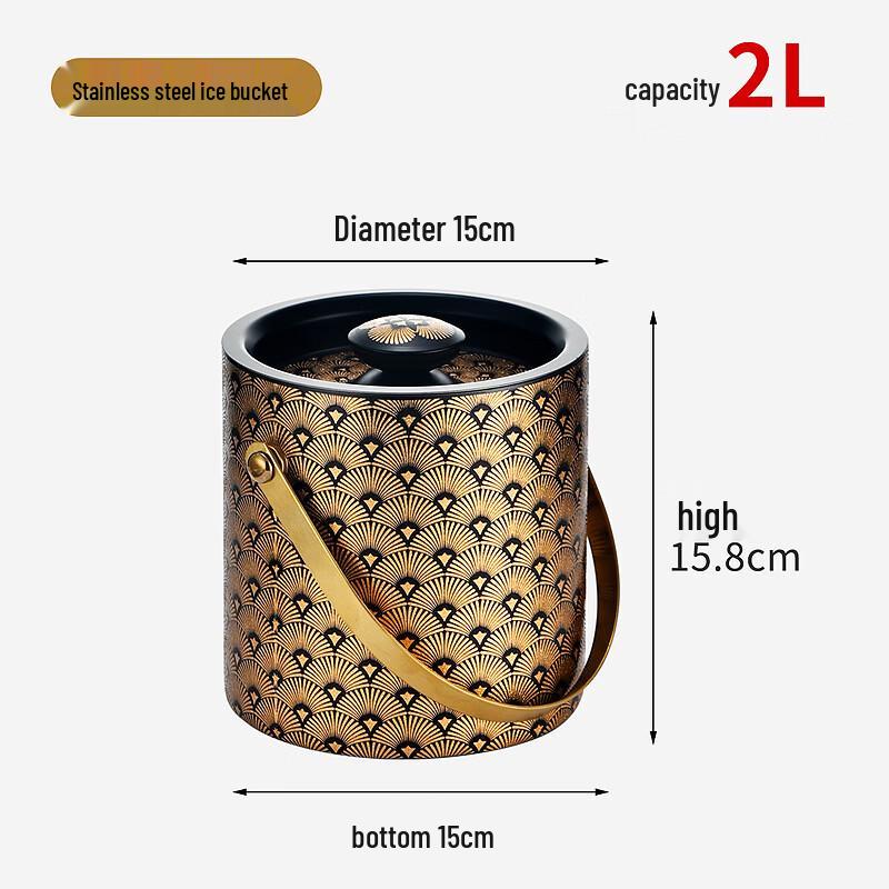 ZISIZ 2L Double-Layer Insulated Stainless Steel Ice Bucket