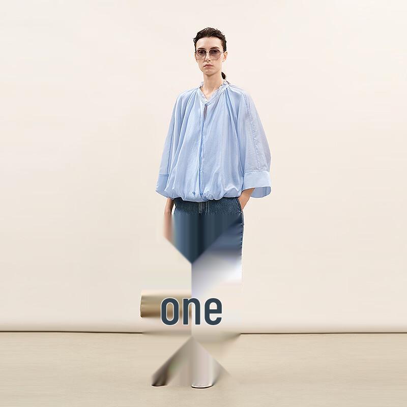 Less 2025 Summer Stand-Collar Seven-Sleeve Shirt