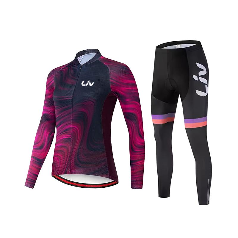 Herbst Langarm Atmungsaktives Radsportanzug Set Damen Fahrradtrikot Schnelltrocknend Outdoor Sportbekleidung Radsport Trägerhose Fahrradhemd