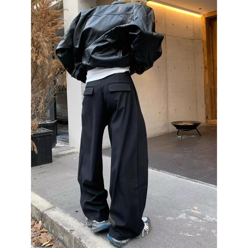 Spring and summer American retro heavy three-dimensional pleated wide-leg casual pants men's and women's loose design suit pants