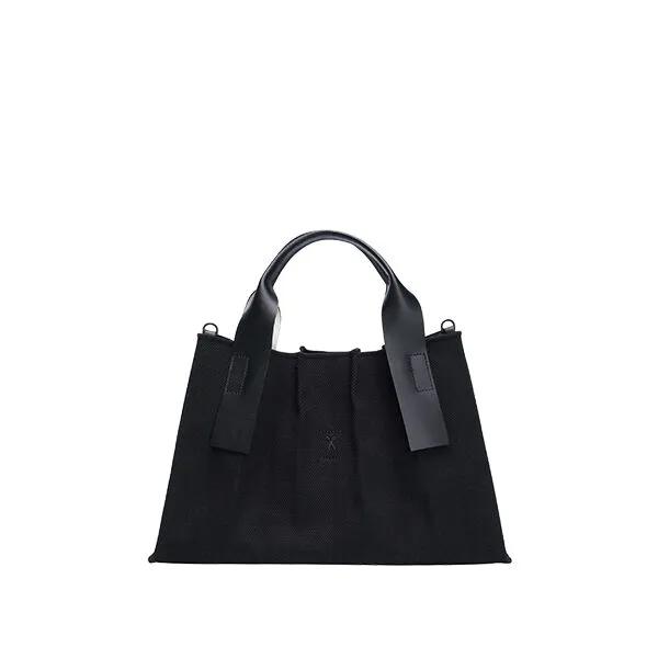 Lucky Pleats Canvas Tote S Black_Black