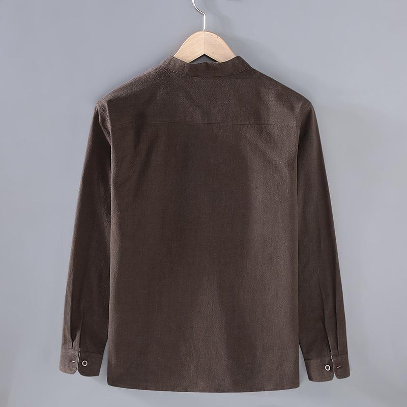 Spring and Summer Men Jackets Chinese Style Cotton Linen Thin Coat Big Pocket Button Stand Collar Jacket Traditional Men Clothing