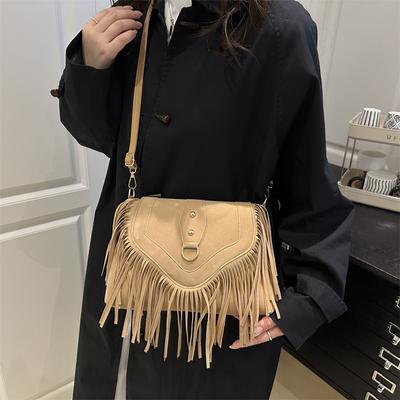 Niche Retro Commuter Locomotive Fringed Bag Women's New Leather Buckle Matte Shoulder Bag Commuter Messenger Bag Tide