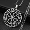Viking Compass Helm Rune Amulet Necklace Silver Color Stainless Steel Symbol of Protection Necklace Pagan Jewelry N7024S01