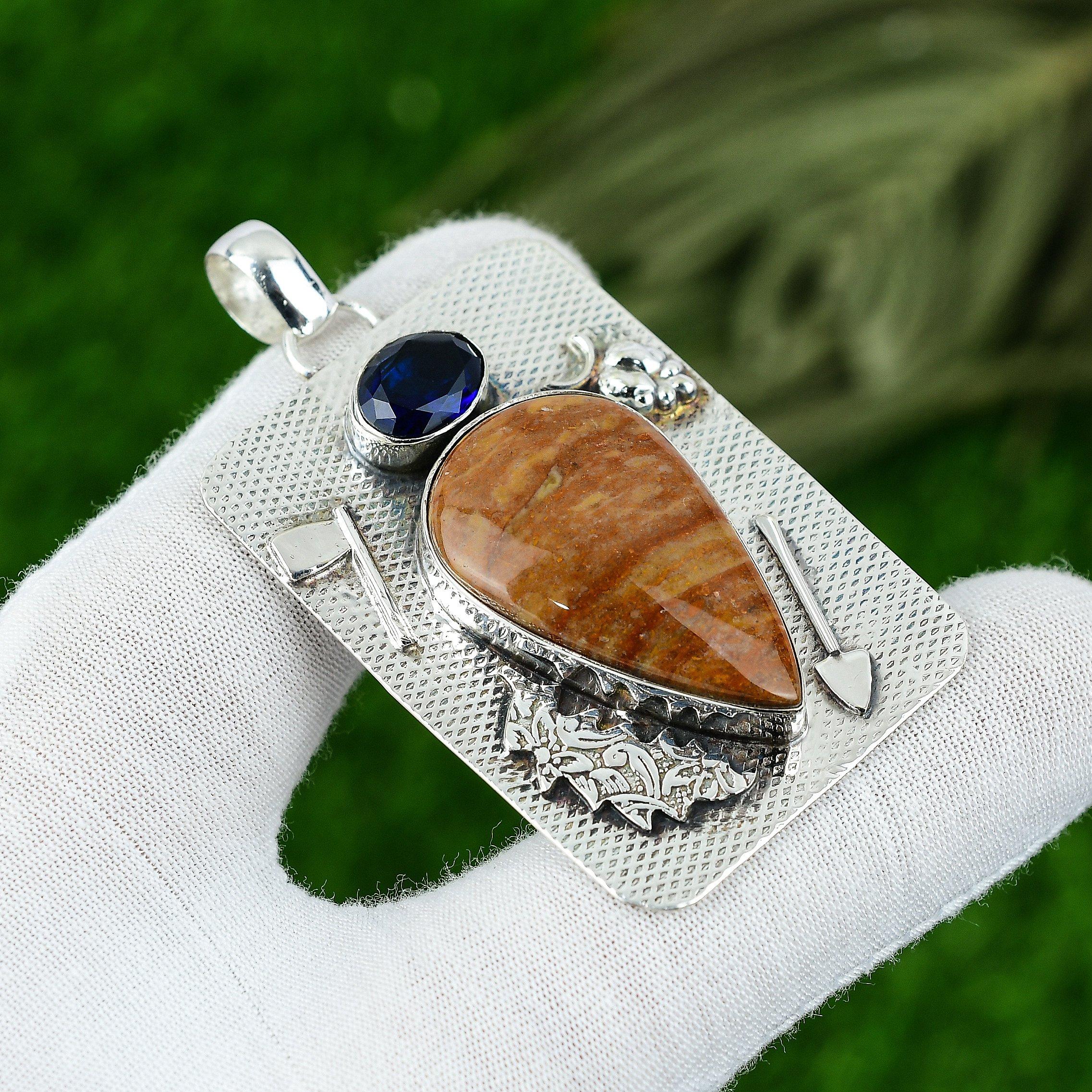 

Натуральный Океанический Яшма Драгоценный Камень Ювелирное Изделие Подвеска из Стерлингового Серебра 925 пробы для Женщин