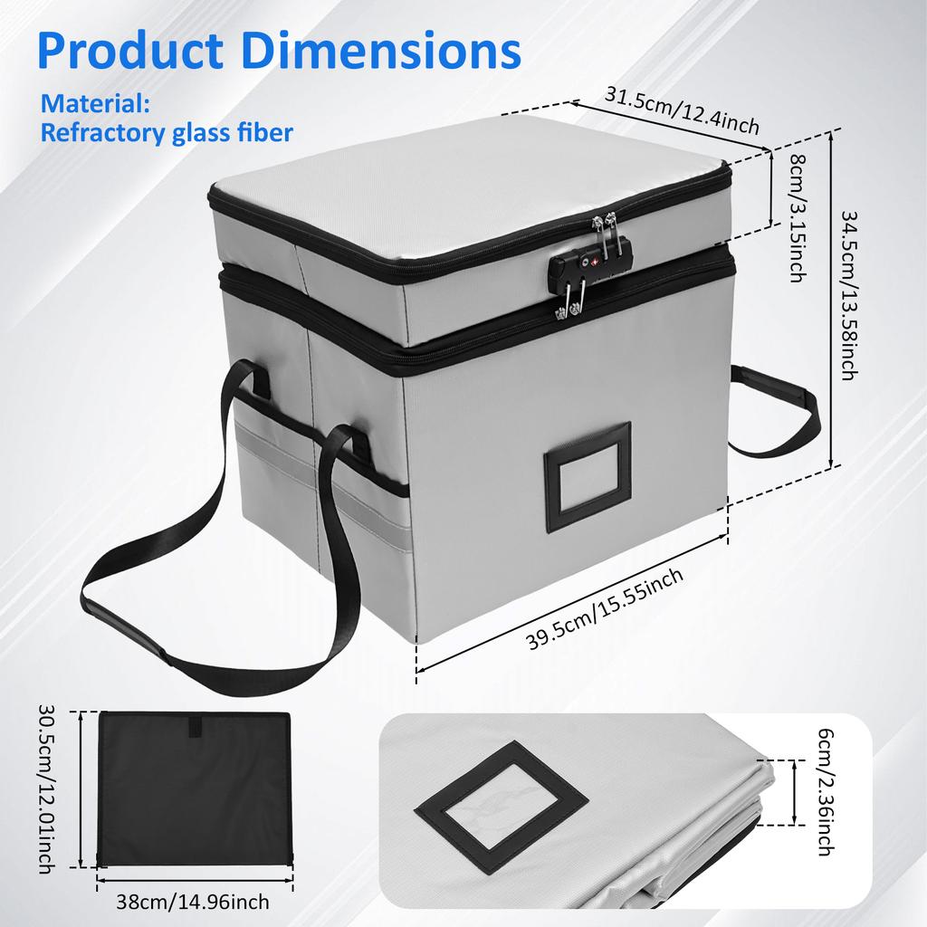 2-Layer Fireproof Document Box Large Capacity Documents Storage Box with Combination Lock Waterproof Fire Safe Box for Valuables