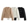Autumn European & American Women's Coarse Knit Solid Color Casual Short Jacket