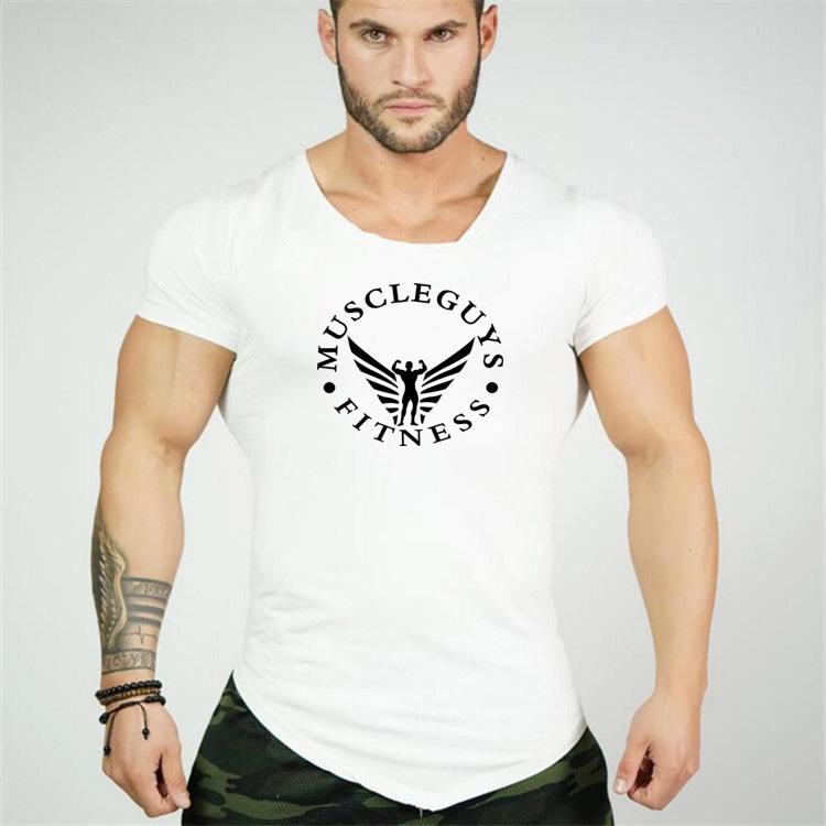 Muscleguys Muscle Mens  Letter Printed Gym Training Short Sleeves Men Clothings Gym Tshirts