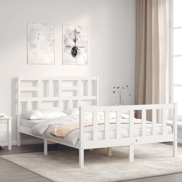 VidaXL Bed Frame with Headboard White Small Double Solid Wood 3193047