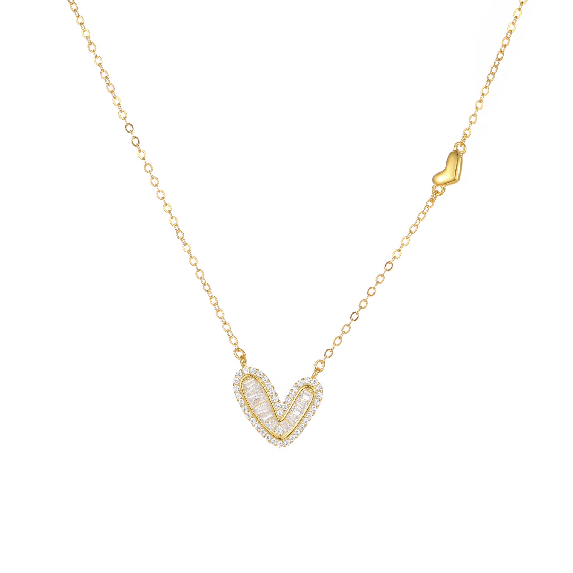 Асимметричное Сердце из Стерлингового Серебра S925 с Позолотой 18K и Подвеской из Циркона - Элегантный Дизайн Легкой Роскоши для Женщин S925 Silver