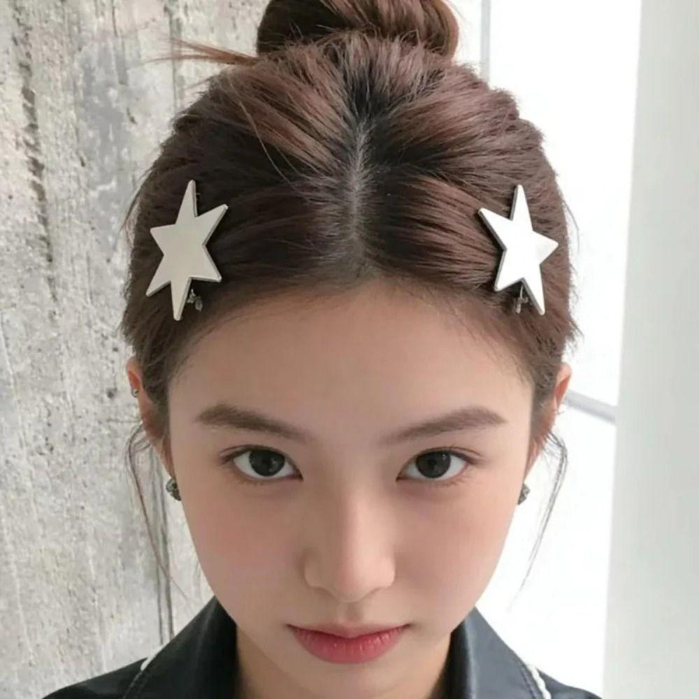 Spicy Girl Silver Star Hair Clip Y2K Cute Hair Barrettes Sweet Cool Pentagram Hairpin Kids