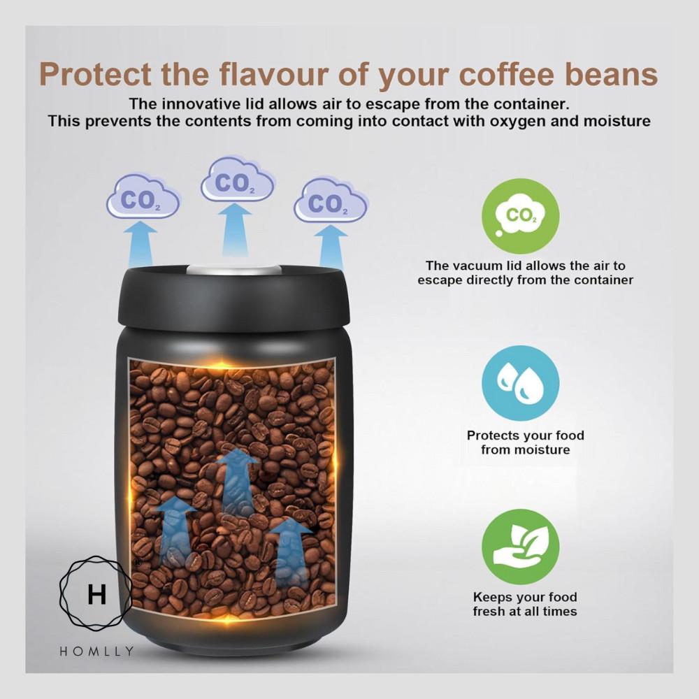 Homlly Luft Food Coffee Storage Vacuum Stainless Steel Canister Container with Airtight Lid (X2PCS)