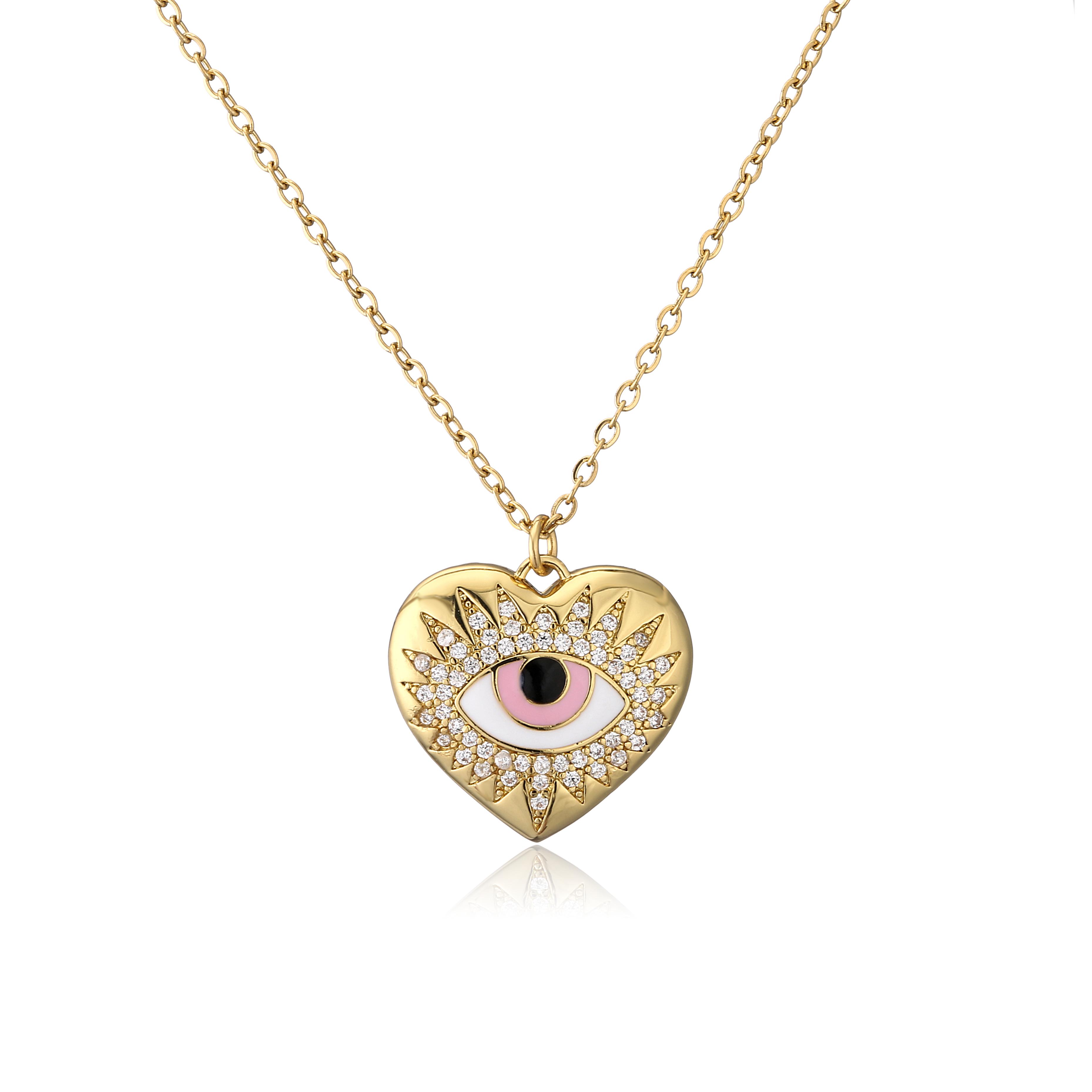 

HECHENG,Lucky Eye Pendant Necklace,CZ Evil Eyes Long Chain Necklace for Women,Heart Zircon Christmas Gifts 45cm розовый