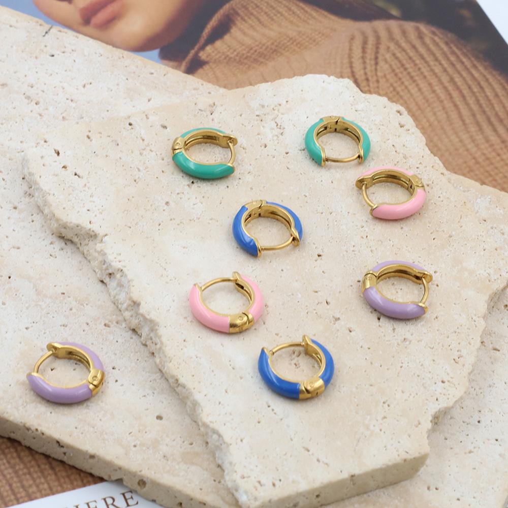 Niche Versatile Titanium Steel Earrings Women'S Fashion Simple Candy Color Oil Drip Earrings Advanced Sense