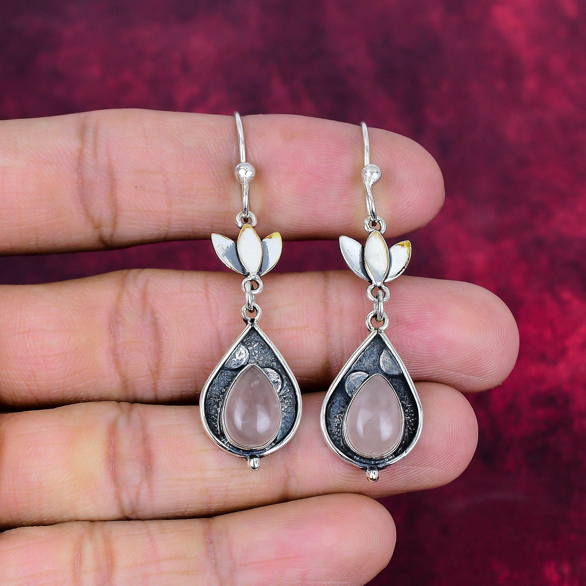 

Серьги из розового кварца из стерлингового серебра 925 пробы, серьги с драгоценными камнями ручной работы, подарки для жены, абсолютно новые серьги 1.96 Inches