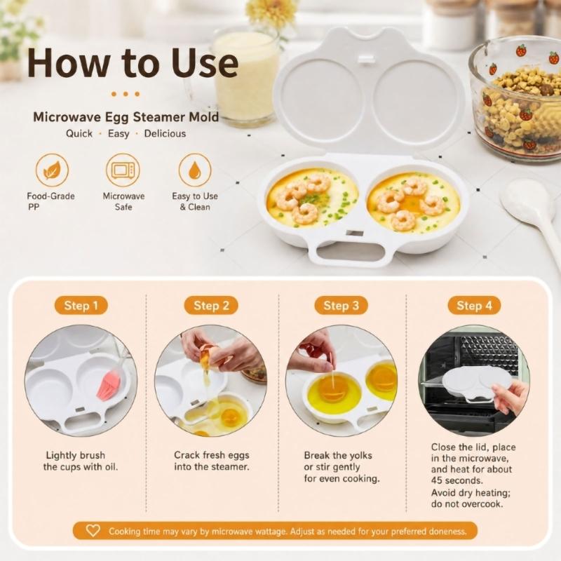 Food-Grade Plastic Microwave Egg Cookers, 10-Piece Set with Separate Compartments, Molded Form and Hinged Covers