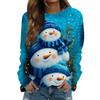 Women's Fashionable Casual Long-sleeved Retro Christmas Snowman Print Round Neck Top
