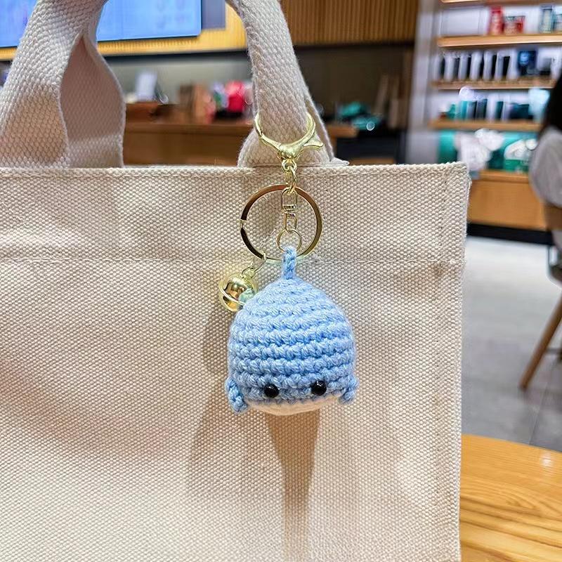 Cartoon Little Whale Keychain Hanging DIY Woollen Making Small Toy Ornaments Gift Car Bag Accessories Handmade Crochet Pendant