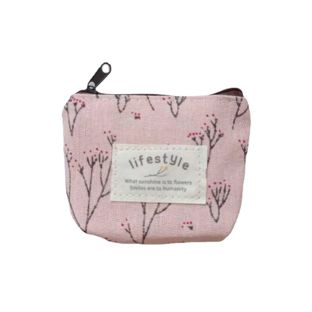 

Cute Floral Mini Canvas Coin Purse Zipper Wallet рожевий