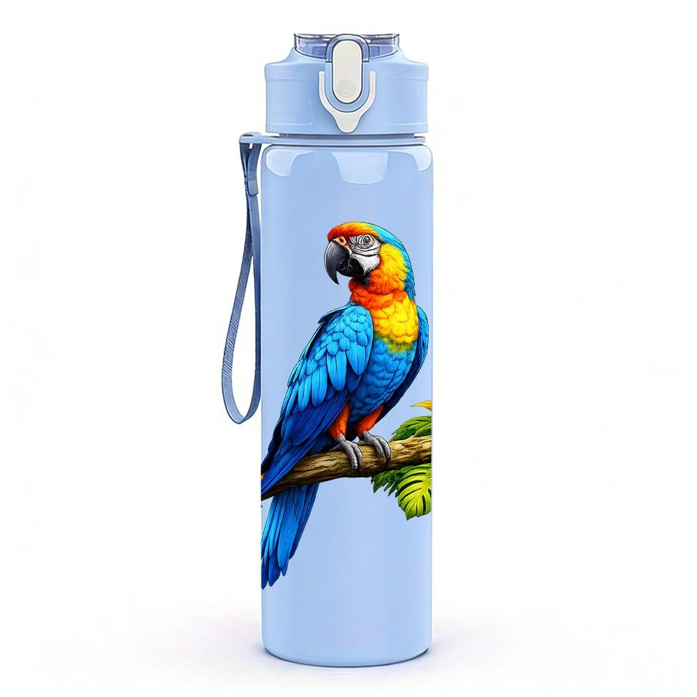 1PC Blue Parrot Bird On Tree Branch Print 750ml Color Plastic Sports Water Bottle Leakproof Flip Straw Lid Suitable for Sports Office Home Use