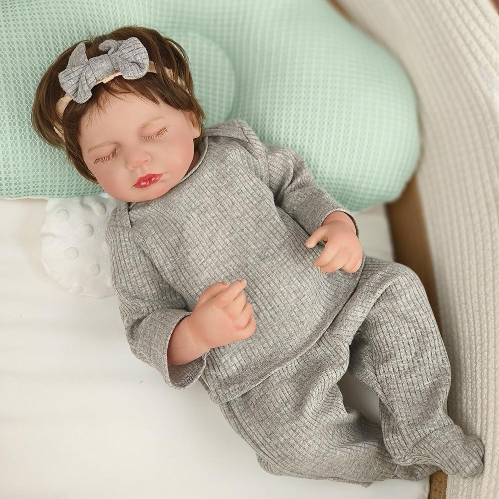 Handmade 3D Painted Skin Reborn Baby Doll LouLou 19''49cm Soft Touch Cloth Body Simulation Doll with Rooted Hair Realistic Sleeping Bebe Newborn Dolls