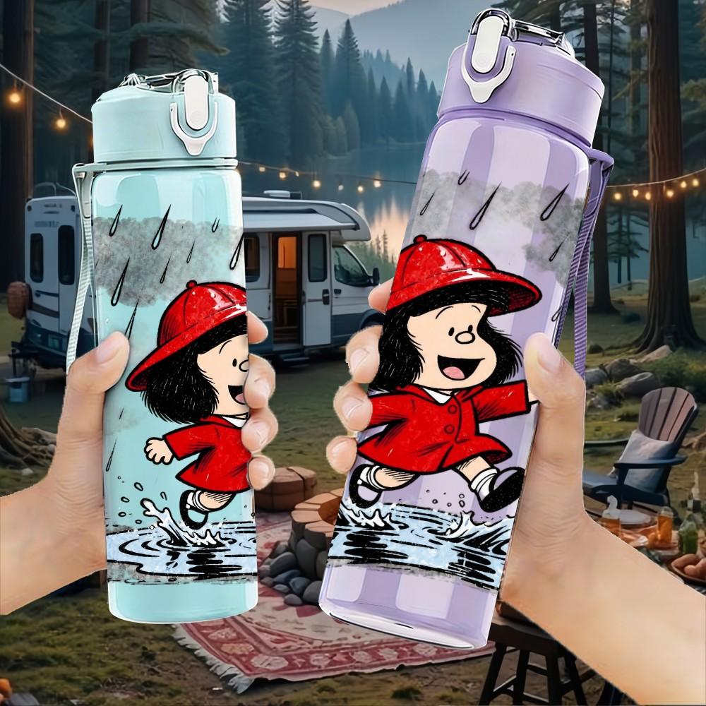 1PC Little Red Riding Hood Folk Cartoon 750ml Color Plastic Sports Water Bottle Leakproof Flip Straw Lid Suitable for Sports Office Home Use