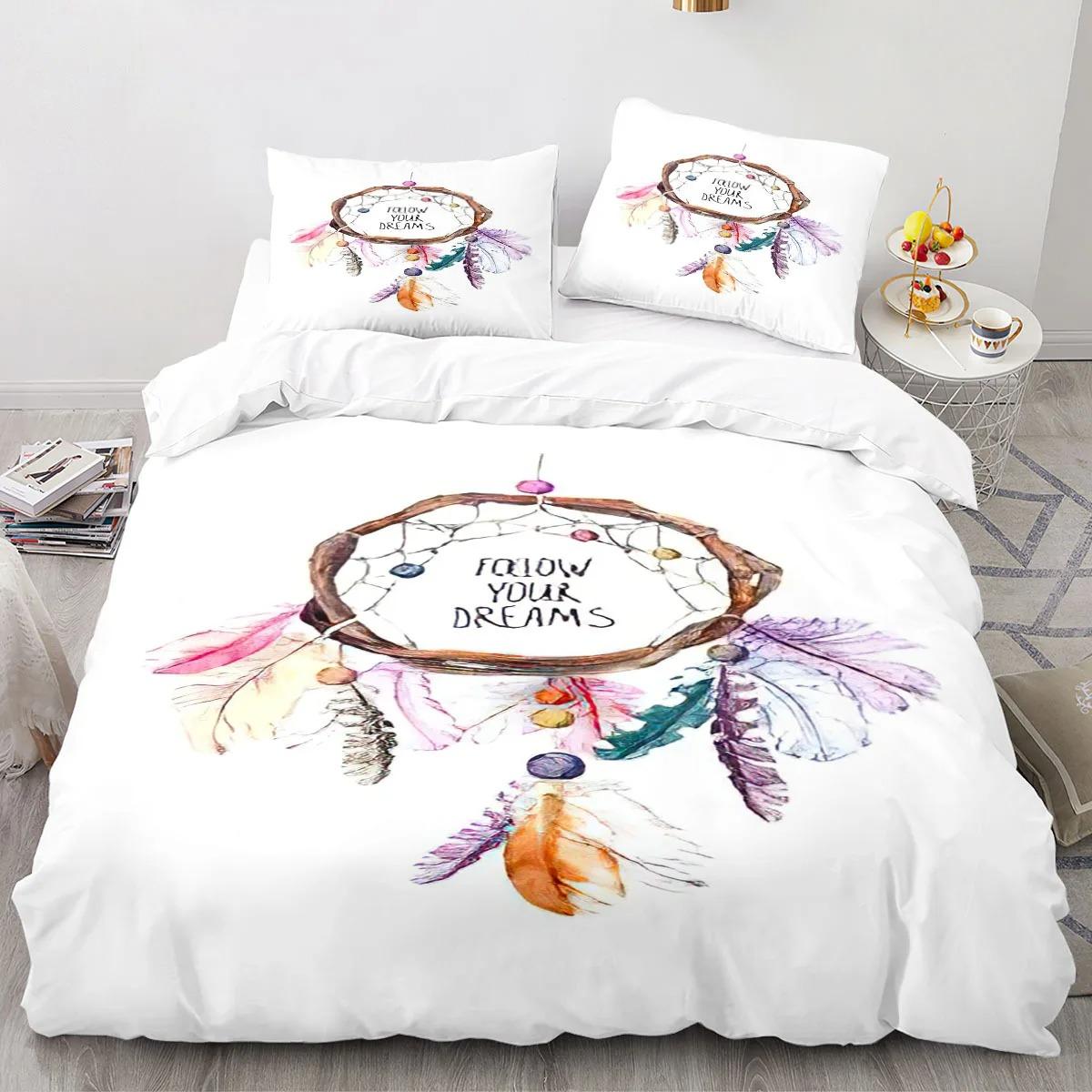 

Dreamcatcher Duvet Cover Set 3D Print Feather Sun Moon Polyester Comforter Cover King Queen Twin Full Size for Kids Boys Girls EU Single 135x200cm