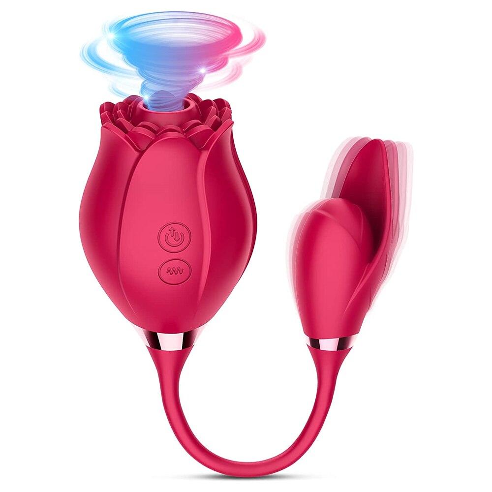 Rose Toy Vibrator pro ženy 2v1 Masážní přístroj na olizování klitorisu Stimulátor na lízání bradavek Vylézací jazyk pro dospělé Sexuální hračky pro ženy Masturbátor pro ženy
