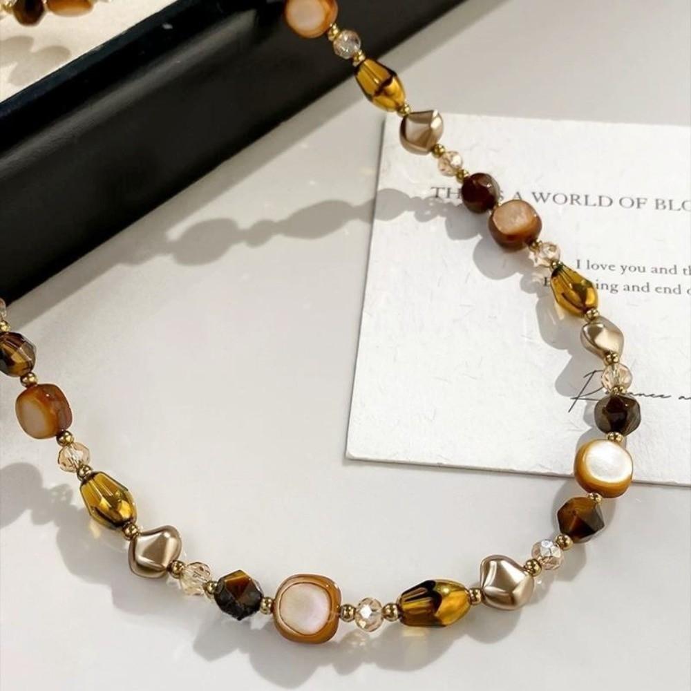 Handmade Necklace Beaded Sweater Chain Vintage Caramel Necklace  Jewelry Gift
