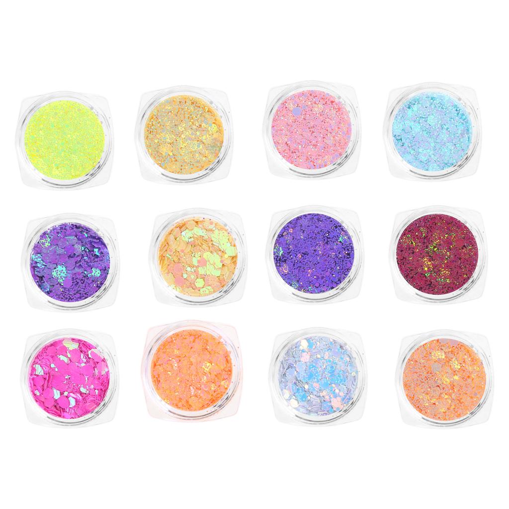 12Pcs Reflective Nail Art Powder Mixed Glitter Sequins Glitter Pigment Nail Crystal Sequins Nails Art Decoration