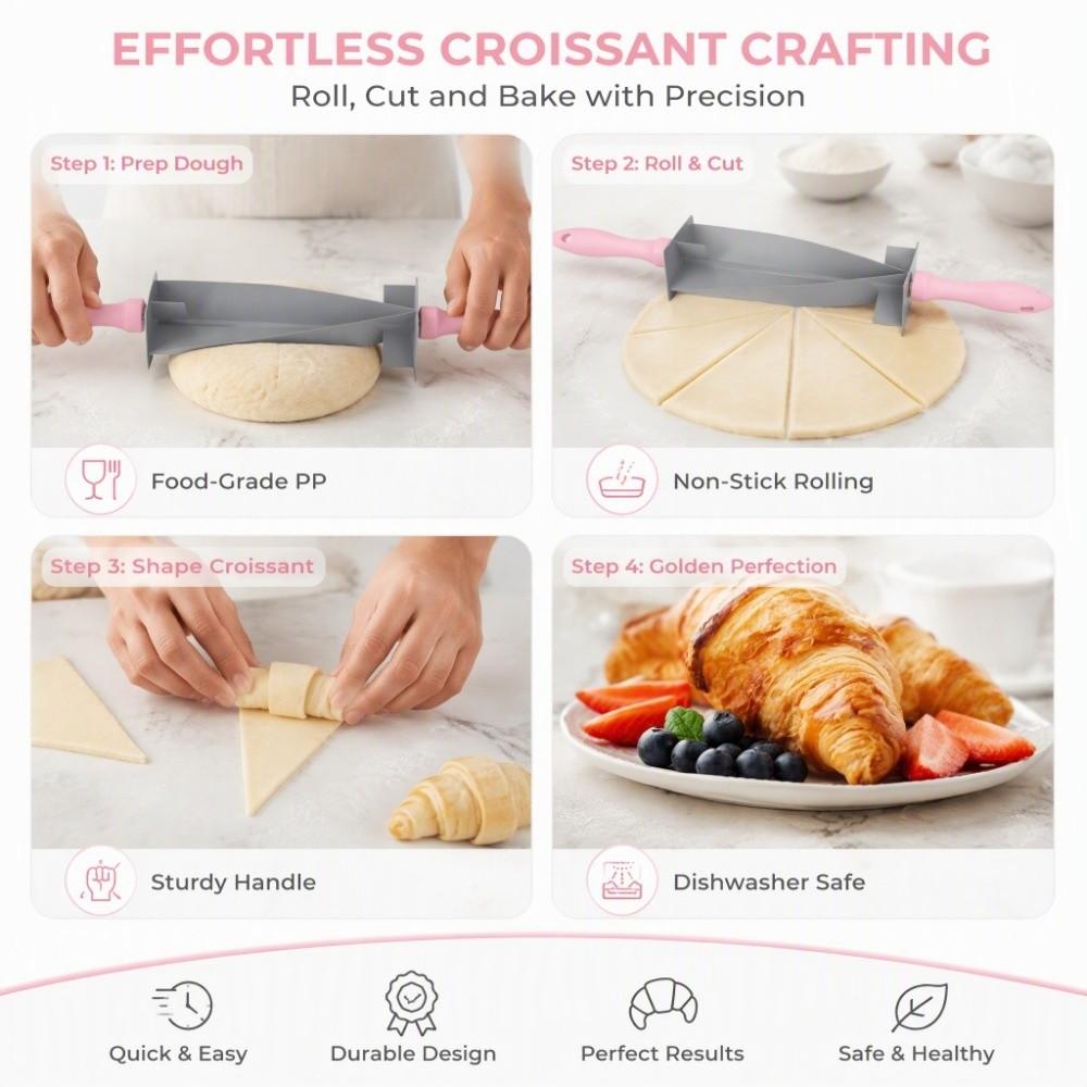 Non Stick Croissant Roller Detachable Handle Dough Roller Reusable Bread Mold  Bakery