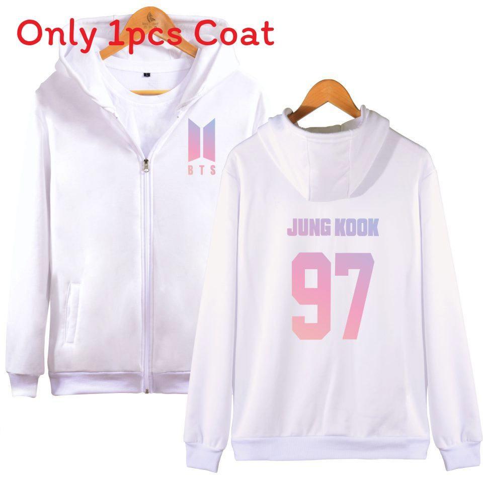 Sweat à capuche avec fermeture éclair et motif BTS pour adolescents, style décontracté