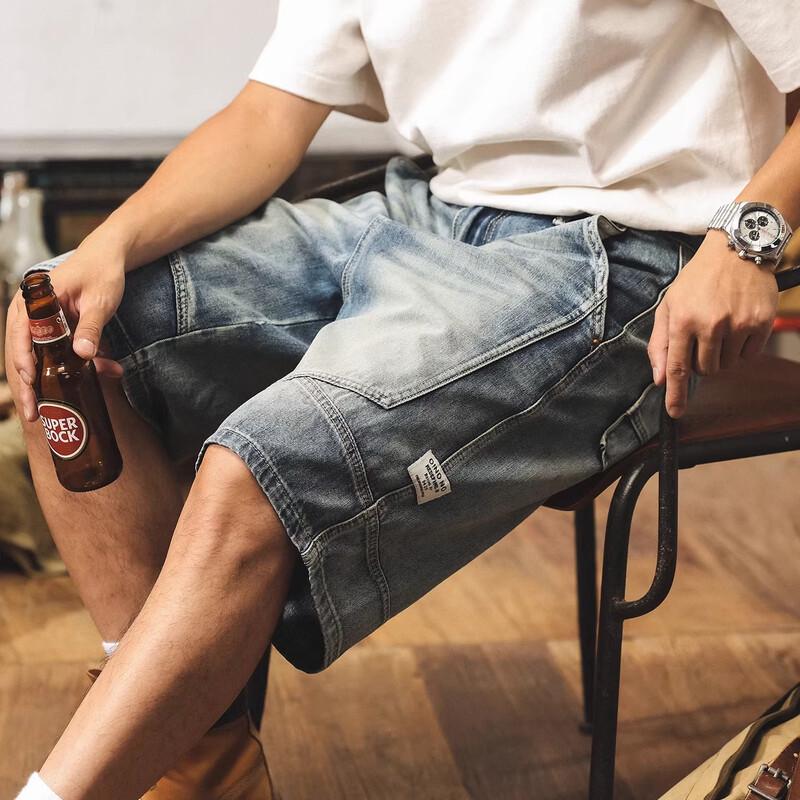 Jierainuo Men s Vintage Patchwork Denim Shorts 34