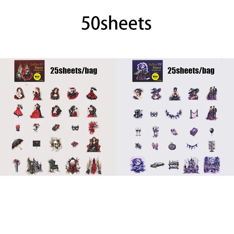 25sheets Gothic Prom Series Dark Style Scenery Stickers Handbook Material Decorative Stickers DIY Scrapbook Journal