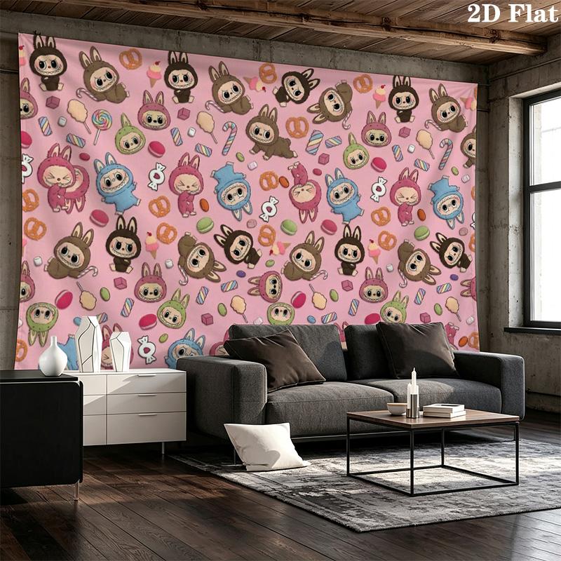 Kawaii Bubu Wall Tapestry Aesthetic Wall Hanging Printed Fabric Blanket Decorative Tapestries for Bedroom Living Room Home Decor