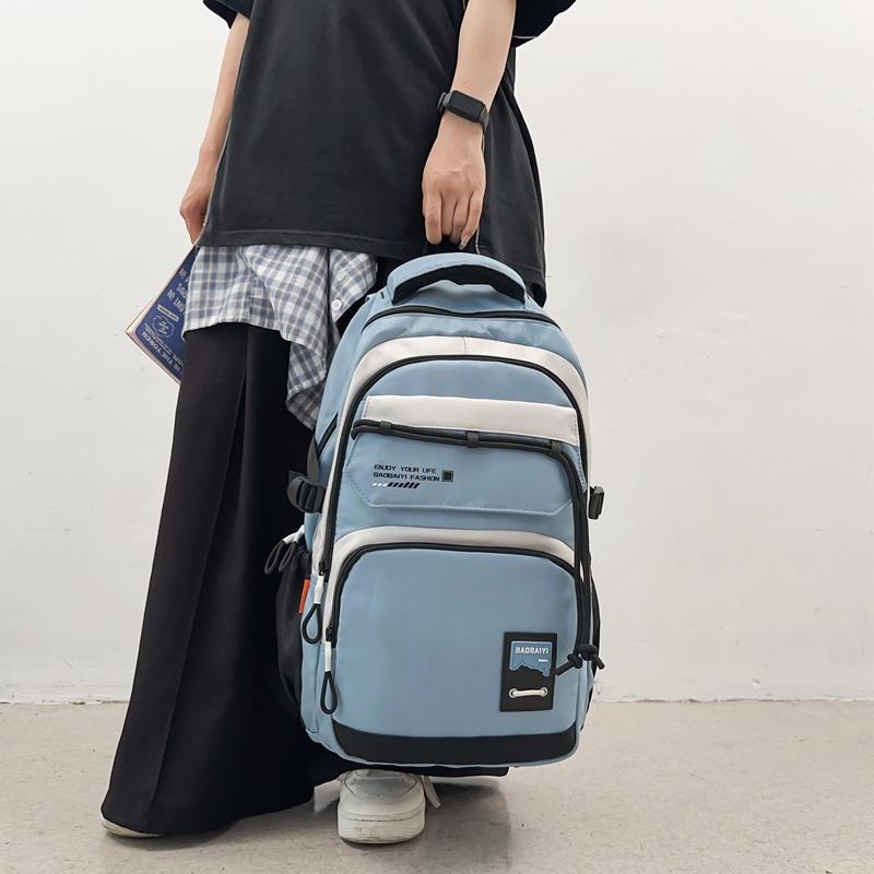 Large Capacity Student Schoolbag Men Color Block Backpack Computer Travel Backpack