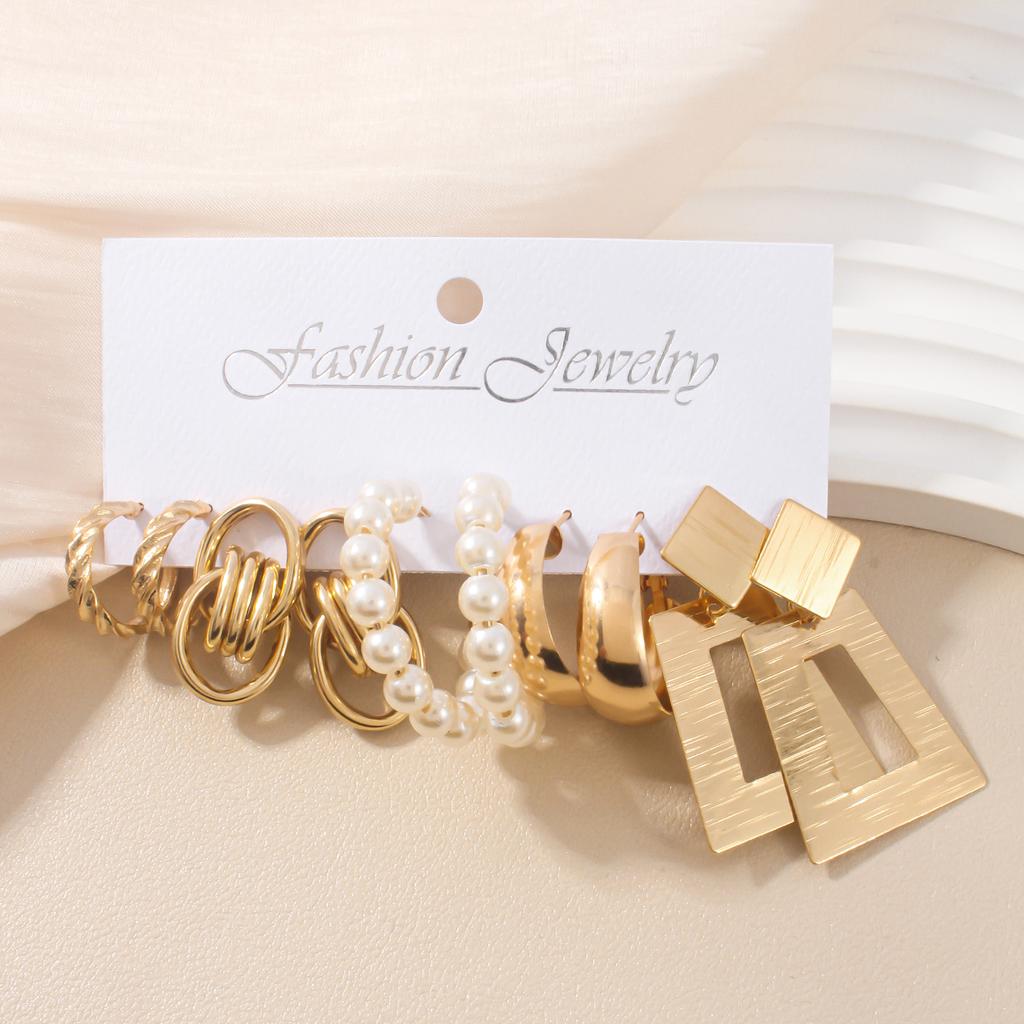 10Pcs Exaggerated Geometric Block Drop Earrings Korean Imitation Zircon Hoop Earrings Set Elegant Women's Daily Party Zircon