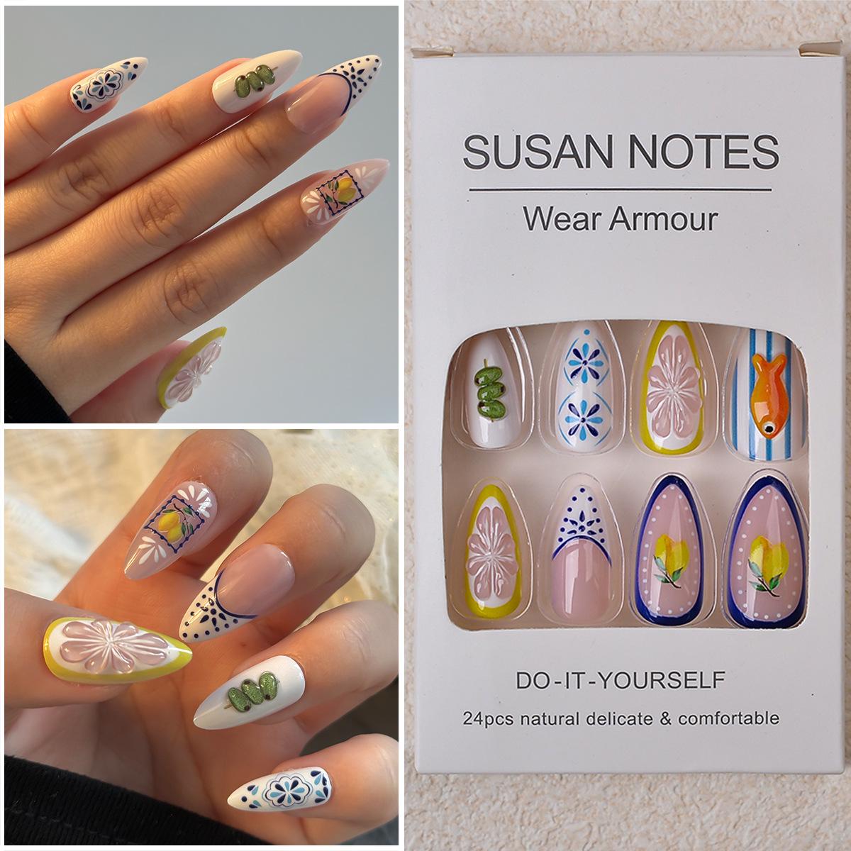 

24pcs Detachable Lemon French Almond Wearable Nail Art Tips