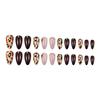 24Pcs Leopard Print Press On Nail Short Almond False Nail Glossy Artificial Nail Full Cover Stick Onsfor Women and Girls