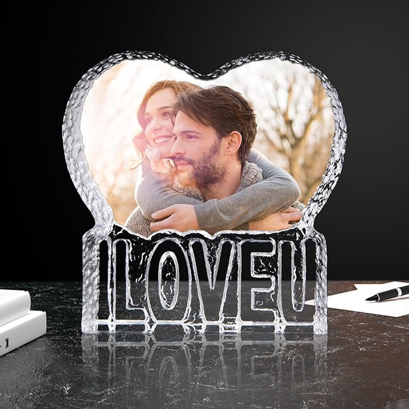 Custom 3D Crystal Photo, Personalized 3D Crystal Night Light Heart-shaped Photo Frame, Best Gift for Couple Love Women Men Wedding (MOM)