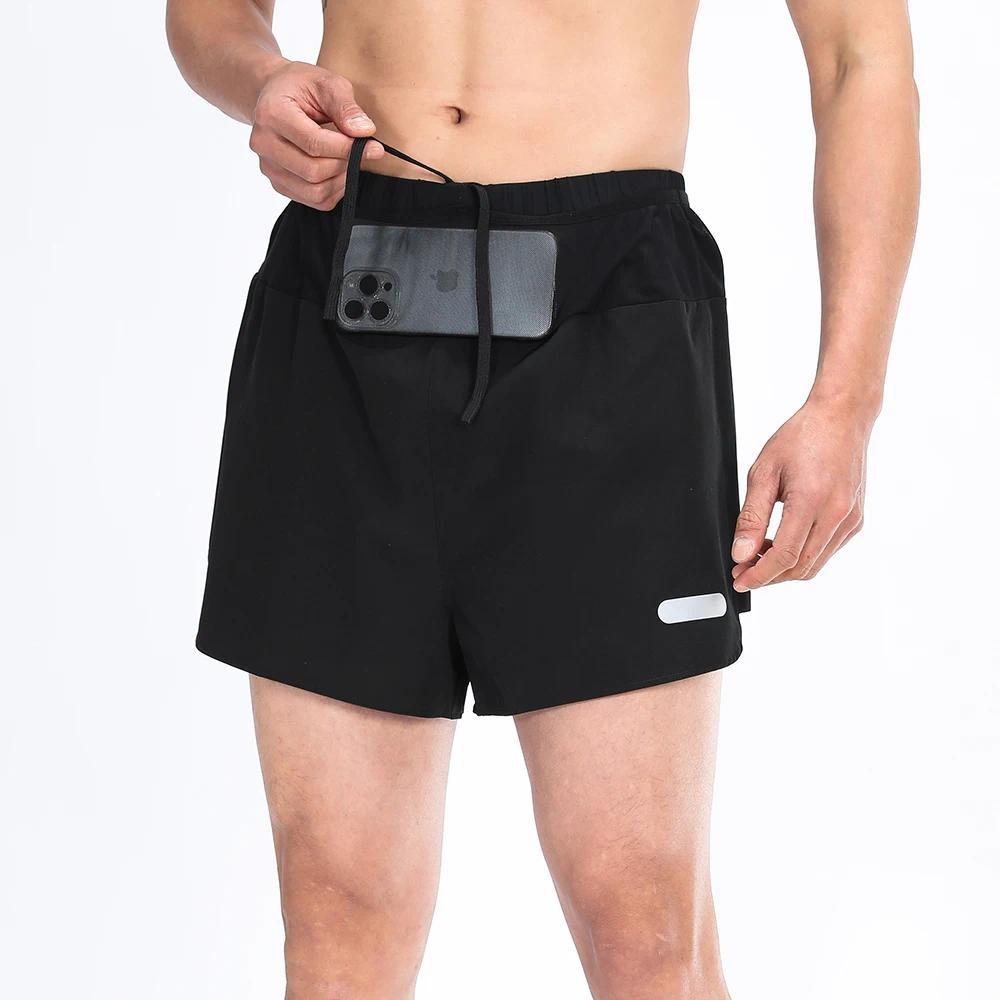 

Мужские быстросохнущие двухслойные светоотражающие шорты для марафона с 5 карманами 5XL чёрный