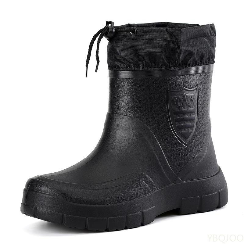 Warm cotton men's low cut rain boots are lightweight simple comfortable non slip waterproof wear-resistant men's shoes