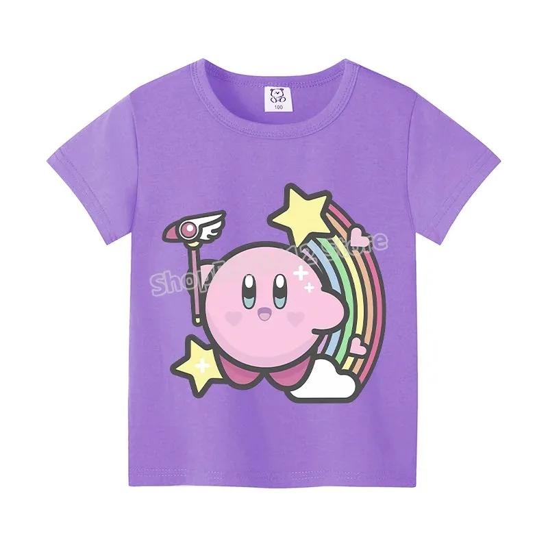 Star Kirbys Summer Short Sleeve Kid Cute T-shirt Colorful Tops Baby Cartoon Fashion Tee Kawaii Game Boy Girl Casual Clothes Gift