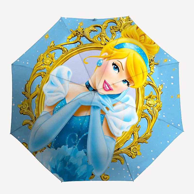 Cinderella, Princess Automatic Opening and Closing Umbrella - 8 Ribs Portable Folding Umbrella with Plastic Handle, Suitable for Leisure and