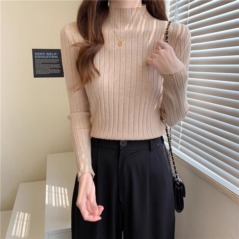 spring autumn Half turtleneck inner sweater women's bottoming shirt foreign style mid-neck slim long-sleeve knitted sweater tops