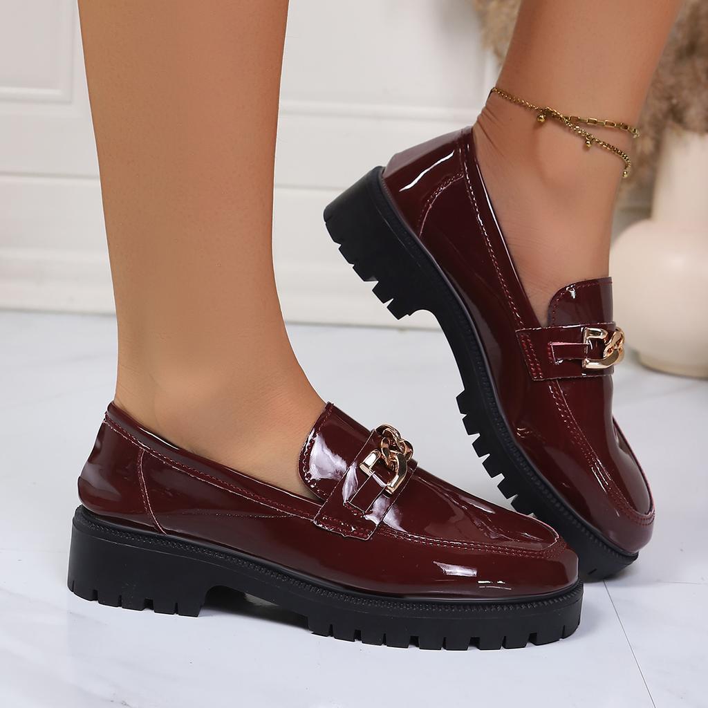 Damen Mokassins Trendige Britische Stil Flache Schuhe Damen Dicke Absätze Retro Leder Schuhe für Damen Runde Spitze Frühling Herbst Sneaker