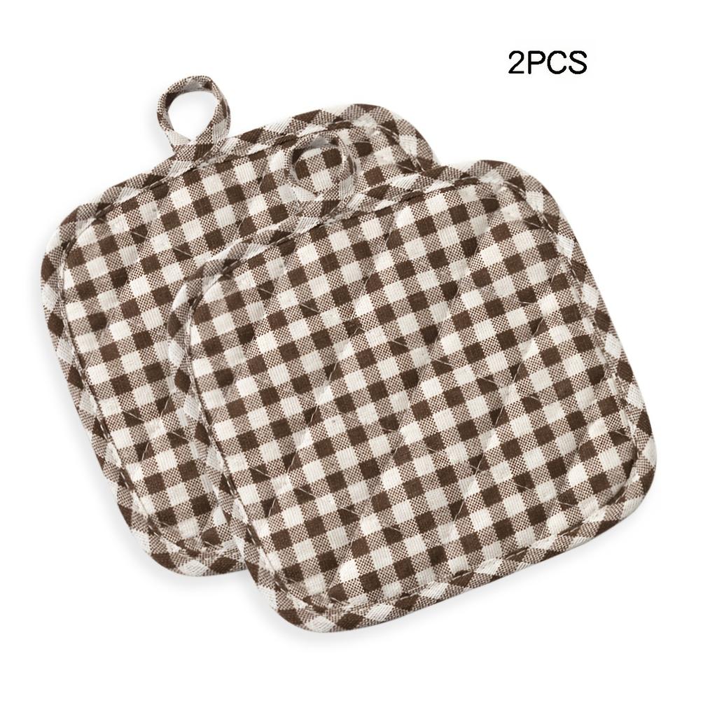 2pcs Checkered Thickened Fabric Heat-Resistant Mats, Square Insulating Pads for Kitchen, Living Room, Cup Coasters, Table Mats