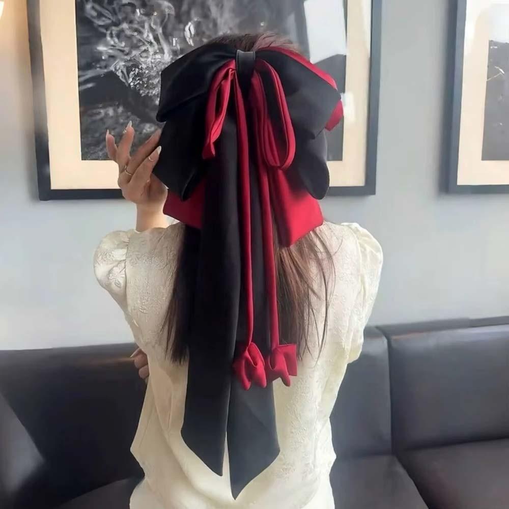 Contrast Color Oversized Bow Hair Clip Zinc Zinc Alloy Christmas Hair Accessory Satin Ribbon Headdress  Gifts